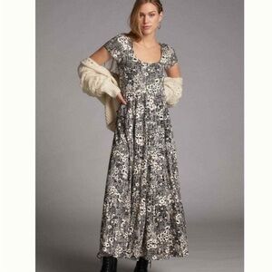 Anthropologie Black & White Floral Maeve Catalina Tiered Maxi Dress 🖤🤍